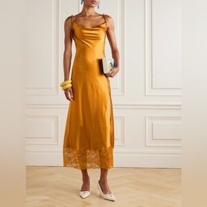Self-Portrait Lace Trimmed Satin Midi Dress
